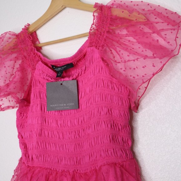Marc New York Andrew Marc women's top small Smocked Mesh Flutter Sleeve pink nwt - Picture 5 of 8